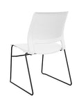 Back view of a SitOnIt Lumin sled base Stack Chair in white color with black frame. Kansas City Office Design.