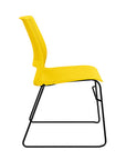 Side view of a SitOnIt Lumin sled base Stack Chair in yellow color with black frame. Kansas City Office Design.