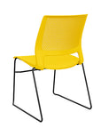 Back view of a SitOnIt Lumin sled base Stack Chair in yellow color with black frame. Kansas City Office Design.