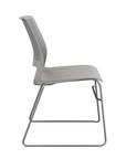 Side view of a SitOnIt Lumin sled base Stack Chair in gray color with chrome frame. Kansas City Office Design.