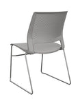Back view of a SitOnIt Lumin sled base Stack Chair in gray color with chrome frame. Kansas City Office Design.