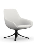 Front view of the 9to5 Lilly lounge chair in black swivel base and tinsel vinyl Fabric. Kansas City Office Design