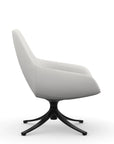 Side view of the 9to5 Lilly lounge chair in black swivel base and tinsel vinyl Fabric. Kansas City Office Design