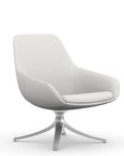 Front view of the 9to5 Lilly lounge chair in polished swivel base and tinsel vinyl Fabric. Kansas City Office Design