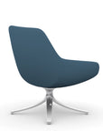 Back view of the 9to5 Lilly lounge chair in polished swivel base and wave blue vinyl Fabric. Kansas City Office Design