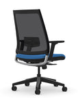 Back view of the 9to5 seating Luna highback task chair in black frame and blue fabric. Kansas City Office Design.