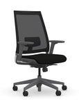 Front view of the 9to5 seating Luna highback task chair in gray frame and black fabric. Kansas City Office Design.