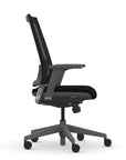 Side view of the 9to5 seating Luna highback task chair in gray frame and black fabric. Kansas City Office Design.