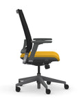 Side view of the 9to5 seating Luna highback task chair in gray frame and lemon fabric. Kansas City Office Design.