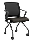 Front view of the SitOnIt Movi Nesting Chair in black vinyl fabric and black frame. Kansas City Office Design.