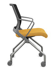 Side view of the SitOnIt Movi Nesting Chair in gold fabric and gray frame. Kansas City Office Design.
