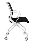 Side view of the SitOnIt Movi Nesting Chair in black fabric and white frame. Kansas City Office Design.