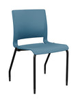 Front view of the SitOnIt Rio 4Leg Stacking chair in lagoon poly with black frame. Kansas City Office Design.