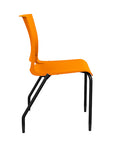 Side view of the SitOnIt Rio 4Leg Stacking chair in orange poly with black frame. Kansas City Office Design.