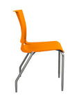 Side view of the SitOnIt Rio 4Leg Stacking chair in orange poly with silver frame. Kansas City Office Design.