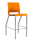 Front view of the SitOnIt BarStool in silver frame with orange poly shell. Kansas city office design.