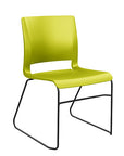 Front view of the SitOnIt Rio Wire Stacking chair in green poly with black frame. Kansas City Office Design.