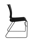 Side view of the SitOnIt Rio Wire Stacking chair in black poly with black frame. Kansas City Office Design.