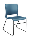 Front view of the SitOnIt Rio Wire Stacking chair in lagoon poly with black frame. Kansas City Office Design.