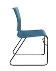 Side view of the SitOnIt Rio Wire Stacking chair in lagoon poly with black frame. Kansas City Office Design.