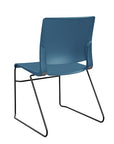 Back view of the SitOnIt Rio Wire Stacking chair in lagoon poly with black frame. Kansas City Office Design.