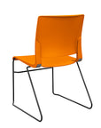 Back view of the SitOnIt Rio Wire Stacking chair in orange poly with black frame. Kansas City Office Design.