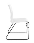 Side view of the SitOnIt Rio Wire Stacking chair in white poly with black frame. Kansas City Office Design.
