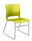Front view of the SitOnIt Rio Wire Stacking chair in green poly with chrome frame. Kansas City Office Design.