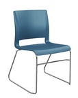 Front view of the SitOnIt Rio Wire Stacking chair in lagoon poly with chrome frame. Kansas City Office Design.