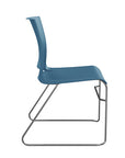 Side view of the SitOnIt Rio Wire Stacking chair in lagoon poly with chrome frame. Kansas City Office Design.