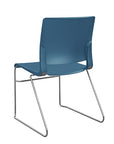 Back view of the SitOnIt Rio Wire Stacking chair in lagoon poly with chrome frame. Kansas City Office Design.