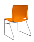 Back view of the SitOnIt Rio Wire Stacking chair in orange poly with chrome frame. Kansas City Office Design.