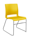 Front view of the SitOnIt Rio Wire Stacking chair in yellow poly with chrome frame. Kansas City Office Design.