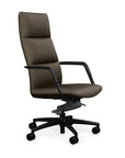 Side View of the SitOnIt Executive back Sephen Executive Conference Chair in Brownstone Vinyl with a black frame. Kansas City Office Design