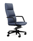 Side View of the SitOnIt Executive back Sephen Executive Conference Chair in Sapphire Vinyl with a black frame. Kansas City Office Design