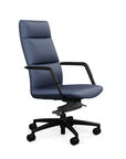 Side View of the SitOnIt High back Sephen Executive Conference Chair in Sapphire Vinyl with a black frame. Kansas City Office Design