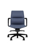 Front View of the SitOnIt Low back Sephen Executive Conference Chair in Sapphire Vinyl with a black frame. Kansas City Office Design