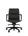 Front View of the SitOnIt Low back Sephen Executive Conference Chair in Black Vinyl with a black frame. Kansas City Office Design