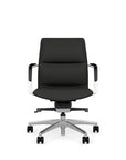 Front View of the SitOnIt Low back Sephen Executive Conference Chair in Black Vinyl with a polished frame. Kansas City Office Design