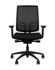 Front view of the Highback SitonIt Focus 2.0 Ergonomic Desk Chair in a black mesh, black frame, black fabric seat. Kansas City Office Design