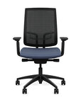 Front view of the Highback SitonIt Focus 2.0 Ergonomic Desk Chair in a black mesh, black frame, sapphire vinyl fabric seat. Kansas City Office Design