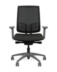 Front view of the Highback SitonIt Focus 2.0 Ergonomic Desk Chair in a black mesh, fog frame, black vinyl fabric seat. Kansas City Office Design