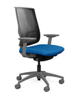 Side view of the Highback SitonIt Focus 2.0 Ergonomic Desk Chair in a black mesh, fog frame, blue fabric seat. Kansas City Office Design