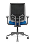 Back view of the Highback SitonIt Focus 2.0 Ergonomic Desk Chair in a black mesh, fog frame, blue fabric seat. Kansas City Office Design