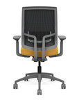 Back view of the Highback SitonIt Focus 2.0 Ergonomic Desk Chair in a black mesh, fog frame, gold fabric seat. Kansas City Office Design