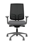 Front view of the Highback SitonIt Focus 2.0 Ergonomic Desk Chair in a black mesh, fog frame, gray fabric seat. Kansas City Office Design