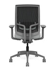 Back view of the Highback SitonIt Focus 2.0 Ergonomic Desk Chair in a black mesh, fog frame, platinum vinyl fabric seat. Kansas City Office Design