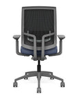 Back view of the Highback SitonIt Focus 2.0 Ergonomic Desk Chair in a black mesh, fog frame, sapphire vinyl fabric seat. Kansas City Office Design