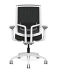 Back view of the Highback SitonIt Focus 2.0 Ergonomic Desk Chair in a black mesh, white frame, black vinyl fabric seat. Kansas City Office Design