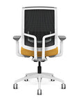 Back view of the Highback SitonIt Focus 2.0 Ergonomic Desk Chair in a black mesh, white frame, gold fabric seat. Kansas City Office Design